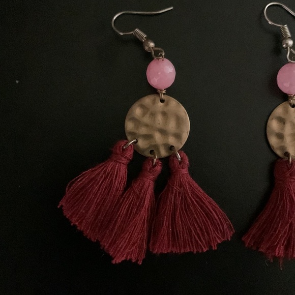 Anthropologie Earrings Tassels Pink Dangle Bead Shepherd’s Hook Summer Vacation - Picture 8 of 11